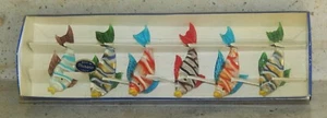 Vintage Murano Italy Art Glass Set 6 Striped Fish Figurines 4 Gold Backed in Box - Picture 1 of 15