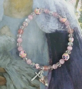New OOAK Pink Beads Butterfly Christian Religious Stretch Bracelet 7.5 -7.75" - Picture 1 of 6