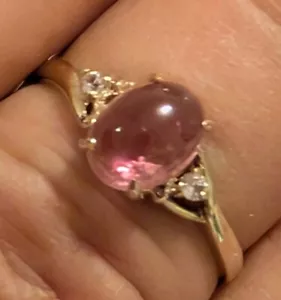 10 And 14 K Ring With Cabochon Pink Tourmaline and white sapphires Size 7 - Picture 1 of 3