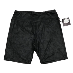 Ava & Viv Womens Plus Size 1X (16-18W) High Waist Liquid Shine Bike Shorts Black - Picture 1 of 9