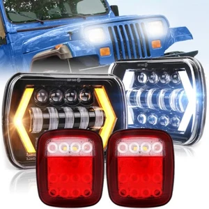 7x6" LED Headlights Hi/Lo Beam & Tail Reverse Lights For Jeep Wrangler YJ 87-95 - Picture 1 of 12