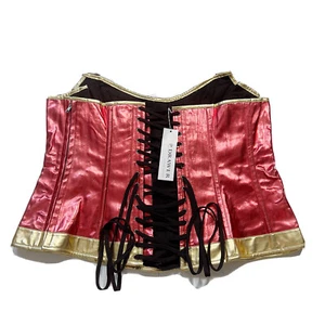 NWT TOP DRAWER by Daisy Corsets Satin Lace Up Corset Red Metallic & Gold Sz 4XL - Picture 1 of 12