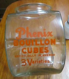 GENERAL STORE LARGE PHENIX BOUILLON CUBES DISPLAY JAR~ANCHOR HOCKING~HEAVY GLASS - Picture 1 of 6