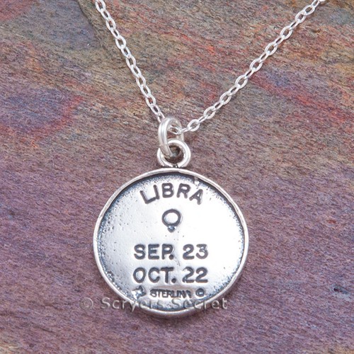 UNDERCOVER LIBRA Necklace Charm ZODIAC Horoscope scales Pendant 2 sided 925 sterling silver