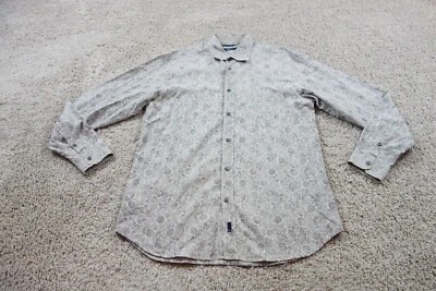 Zegna 运动衬衫男式 XL 米色纽扣花卉条纹长袖棉质 — 第 1/4 张图片