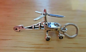 Sterling Silver 3D 23x10mm Movable Helicopter Charm - Picture 1 of 4