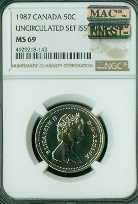 1987 CANADA 50 CENTS NGC MS69 PQ MAC FINEST GRADED MAC SPOTLESS * - Image 1 of 2