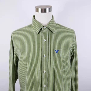 American Eagle Mens Cotton Vintage Fit LS Button Down Green Striped Shirt XL - Picture 1 of 11