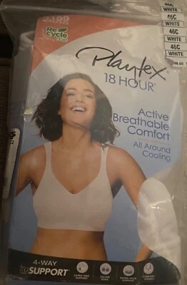 Playtex 18 Hour 4159 Wirefree 46C White No Slip Active Breathable Comfort Bra - Image 1 of 2