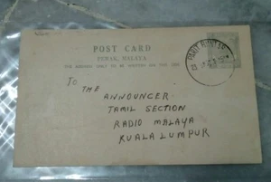 Malaya Perak Parit Buntar 1958 Postcard 6c Sultan Stamp & Indian Tamil writing - Picture 1 of 3