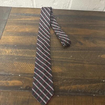 Lauren - Ralph Lauren Silk Blend Tie Gray/ Red / White Stripe Check  3" X 58" - Image 1 of 3