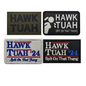 Embroidery IR English Letter Slogan Funny Say HAWK TUAH Hook Loop Patch Badge - Picture 1 of 8