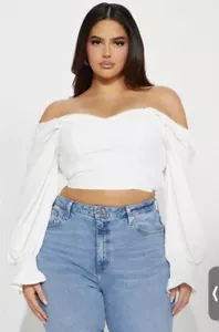 🩷Fashion Nova~White Top ‘Simply Amazing’ Peasant Blouse Sweetheart Neck Poet - Picture 1 of 4