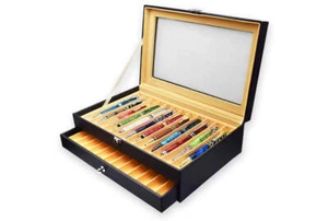 24 Pen Black Leather Display Box - Foto 1 di 4