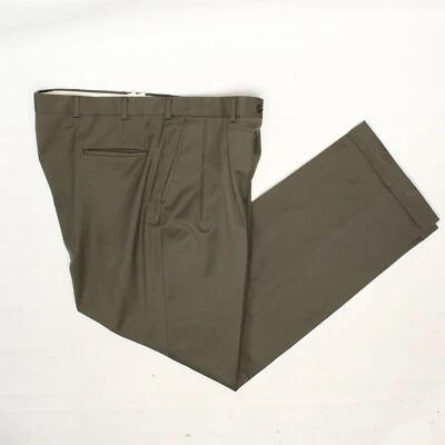 Pantalones de vestir Burberry para hombre 41x33 pantalones plisados de lana verde oliva liso EE. UU. Foto 1 de 4