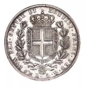 ITALIA REGNO DI SARDEGNA Carlo Alberto 5 Lire 1836 Genova - Picture 1 of 2