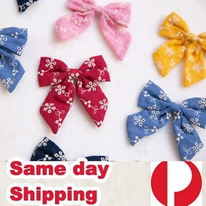 Embroidery Bow Hair Clips Accessories Hair Bows Large Toddler Baby birthday gift - Picture 1 of 17