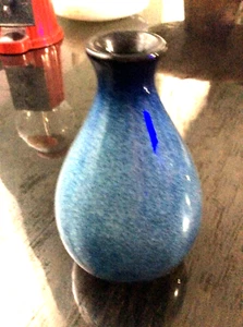 Bud vase Pottery Blue Black Mid Century 5"H x 3"W Art Studio Speckled crock ware - Picture 1 of 6