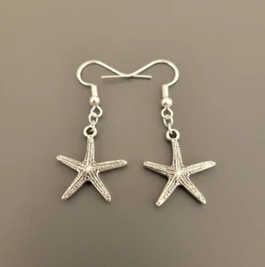 925 Sterling Silver Hook Starfish Charm Earrings Dangle Gift Jewellery Ocean Sea - Picture 1 of 4