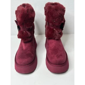 GUESS Women's Denla Faux Fur  Booties Boots Dark Red Size 8M NWT - Picture 1 of 9