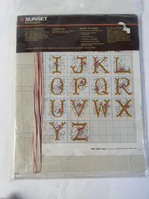 Винтажный набор для вышивки крестом сэмплер монограмма алфавит заката 20x25 1980-е - Изображение 1 из 3
