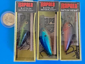 VINTAGE LOT 3 RAPALA FAT RAP RATTLIN 'VERSILBERTE KÖDER CRANKBAITS NICHT MEHR PRODUZIERT NOS NEU - Bild 1 von 6