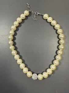 Denni Faux Pearl Rhinestone Covered Crystal Ball Bead Statement Necklace Choker - Picture 1 of 3