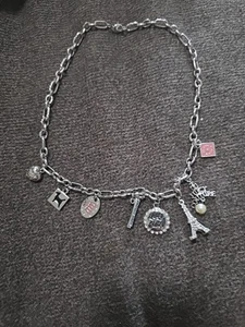 Juicy Couture Crown Ring Chunky Charm Silver Tone Crystal Statement Necklace - Picture 1 of 5