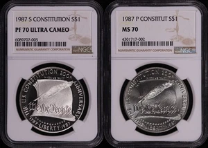 1987-P&S Constitution Silver Dollar Commemorative Set NGC MS-70 & PF-70 UC - Picture 1 of 2