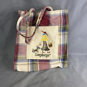 Longaberger Plaid Cloth Cotton Small Tote Bag Front Pocket Woman Scotty Dog - Picture 1 of 5