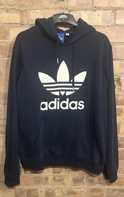 Adidas Trefoil Pullover Hoodie Size Medium 46” Men’s Navy Cotton Blend - Image 1 of 4