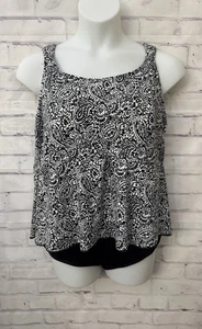 Lands' End 3X 24W-26W Flutter Fauxkini One Piece Black White Floral Swimsuit - Picture 1 of 10