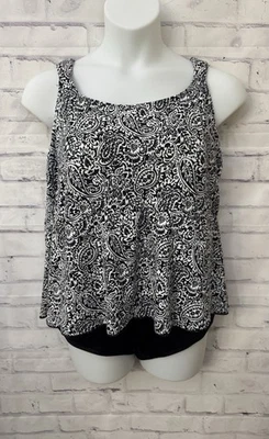 Lands' End 3X 24W-26W Flutter Fauxkini One Piece Black White Floral Swimsuit - Image 1 of 4