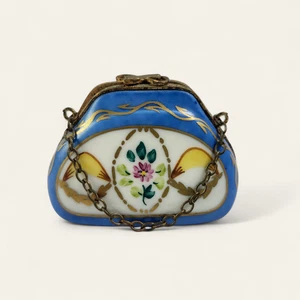 Peint Main Limoges Handbag Purse Porcelain Pill Trinket Box France - Picture 1 of 6