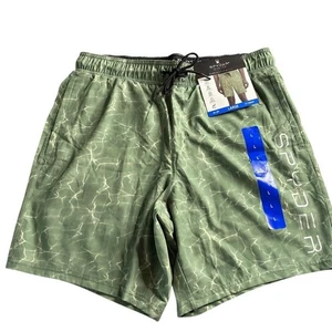 Spyder Men's Swim Trunks Shorts Water Pattern Green Large Comfort Liner NWT - Picture 1 of 13