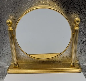 MCM Messing beschichtet Kosmetik Make-up Spiegel freistehend 9,5" Höhe Vergrößerung 7" Gold - Bild 1 von 3