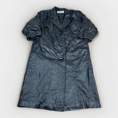 Vintage 80s 90s Leather Trench Coat Jacket Size Small Cyber Punk Goth Avanti - Image 1 of 4