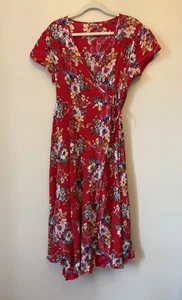 Joe Browns Red Floral Print Midi Wrap Dress Size 20 - Picture 1 of 12