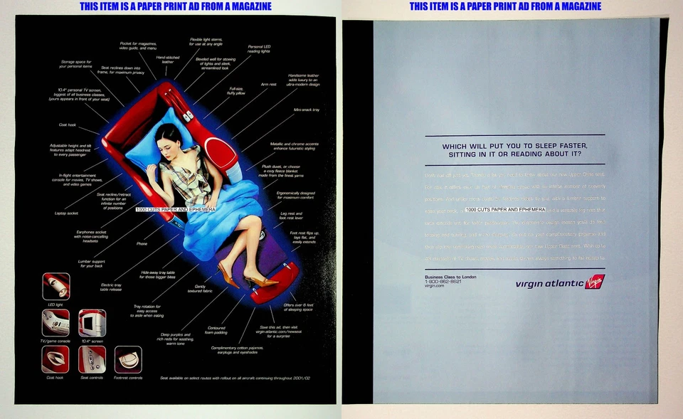 Anuncio de póster publicitario de revista impresa comercial Virgin Atlantic Airlines 2001 Foto 1 de 4