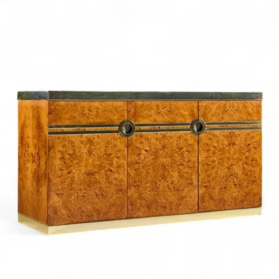 Pierre Cardin Mid Century Burlwood y latón Credenza Foto 1 de 4