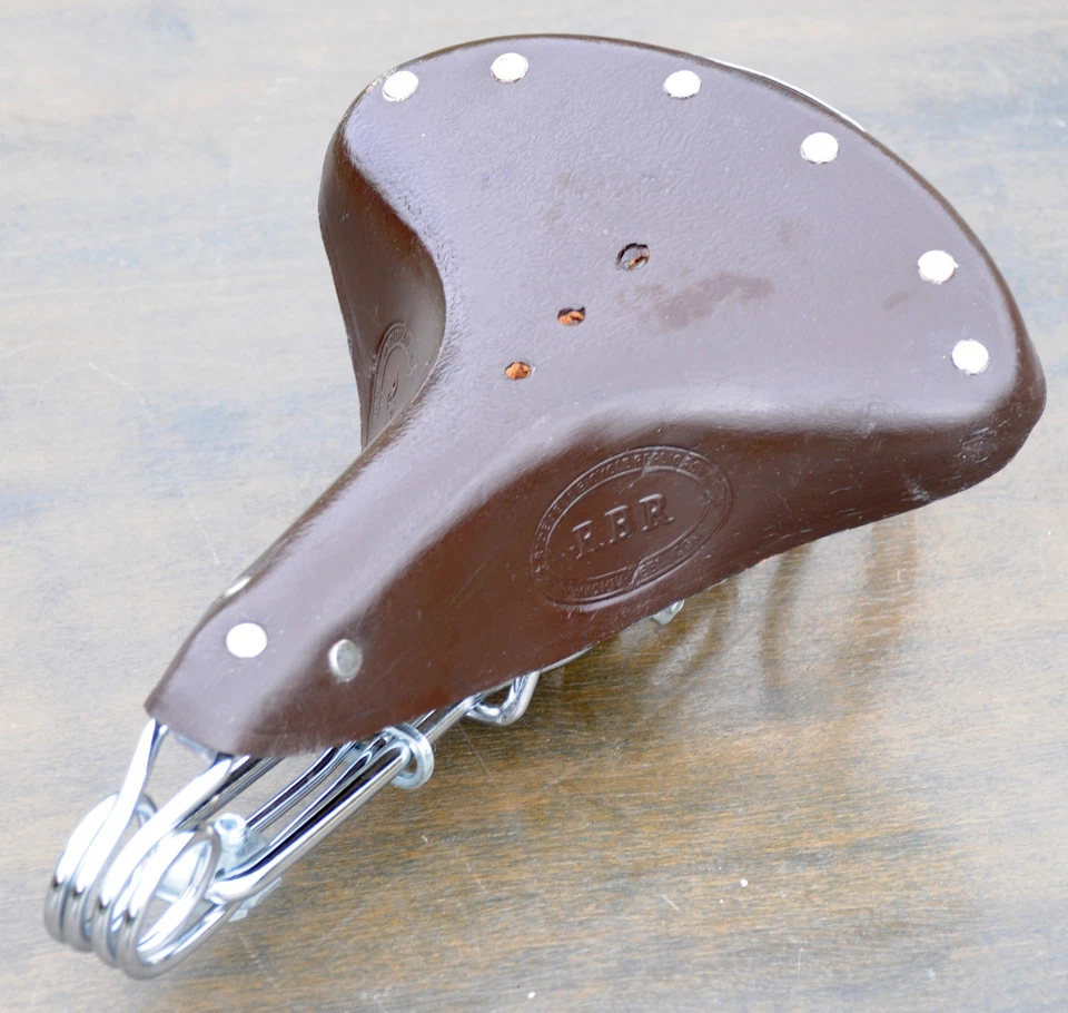 Sillín horquilla de cuero marrón oscuro vintage Schwinn Chopper RatRod Cruiser asiento de bicicleta Foto 1 de 1