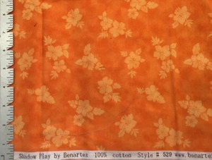 Benartex Shadow Play Tangerine Hibiscus Tonal Cotton  Fabric 1 Yard - Picture 1 of 1