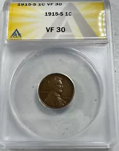 1915-S Lincoln Wheat US Small Cent, VF30 by ANACS, a GREAT looking Coin!!!! - Picture 1 of 6