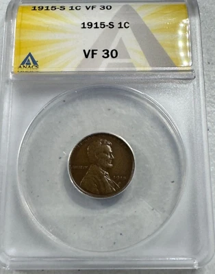 1915-S  Lincoln Wheat US Small Cent,  VF30 by ANACS,  a GREAT looking Coin!!!! - Image 1 of 4