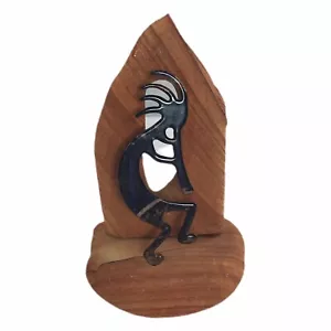 Native American Kokopelli Metal Sandstone Base Art 4" Tall Southwest Paperweight - Picture 1 of 6
