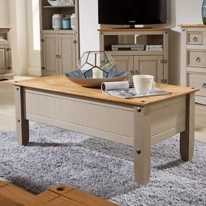 Tavolino da Caffè Corona Pino Bicolore Grigio Legno Massello Tavolo Occasionale - Foto 1 di 4