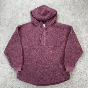 PINK Victoria’s Secret Purple MEDIUM Teddy Sherpa Half Zip Sweatshirt Hoodie VS - Picture 1 of 10