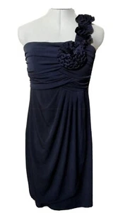 EN FOCUS STUDIO Formal Dress 6 Blue Pleated Empire waist Draped Rosette Stretch - Picture 1 of 7