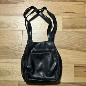 Vtg 1990s Y2K Black Faux Leather NINE WEST Boho Deadstock Shoulder Bag Purse - Picture 1 of 17