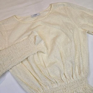 Marysia Resort Smocked Sleeve and Waist Long Sleeve Linen Top Cream Size Small - Picture 1 of 9